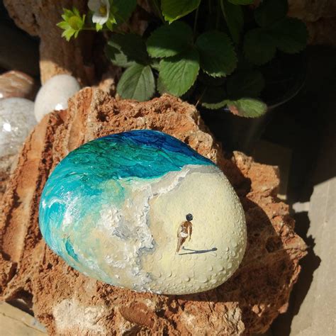 Ocean painting hand painted rocks natural stone art pebble | Etsy