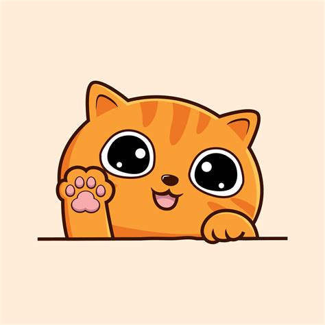 Striped Orange Cat Cartoon Kawaii - Cute Tabby Cat Waving Hand Pawns ...