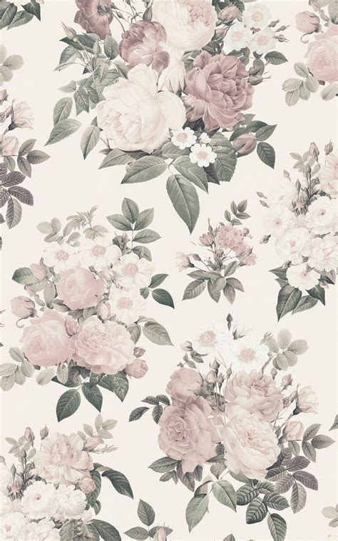 Cream & Pink Vintage Rose Floral Wallpaper Mural | Hovia | Vintage ...