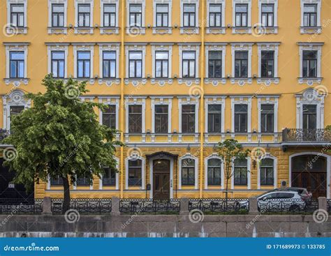 Bright Yellow Facade of the Historic Building Facade in the City ...