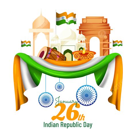 26-Jan Clipart PNG Images, 26 January Indian Republic Day Flag Building ...