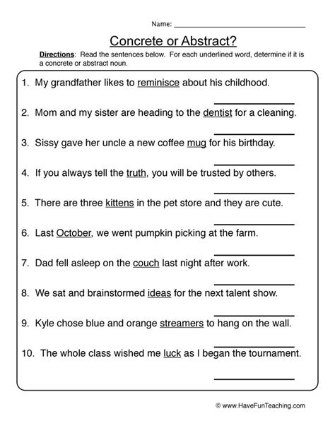 Common or Abstract Nouns Worksheet - Have Fun Teaching | Nouns ...