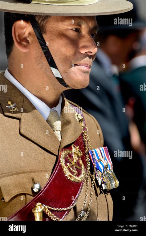 Soldier of the Royal Gurkha Rifles in ceremonial uniform with medals ...