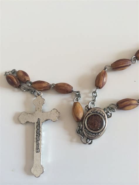 Holy Land Olive Wood Rosary With a Silver Cross and Contains Holy Soil ...