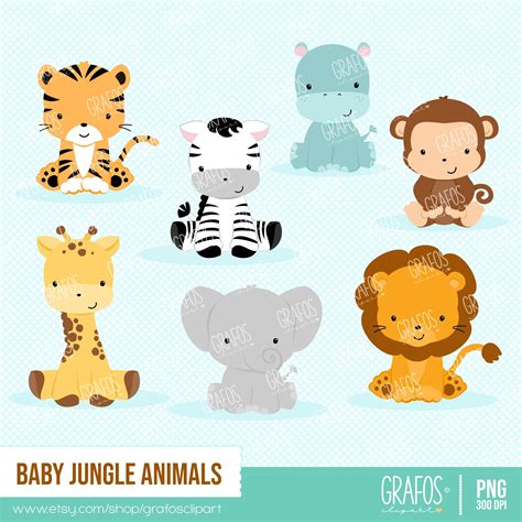 BABY JUNGLE ANIMALS Digital Clipart Set Animals Clipart - Etsy