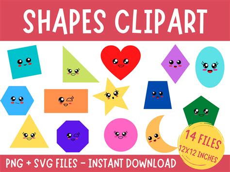 Shapes Clipart 2D Shapes Clip Art Kawaii Geometric Shapes - Etsy UK