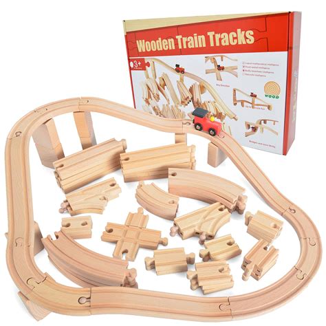 JOYIN 62 Pieces Wooden Train Track Set, Including 1 Thomas Battery ...