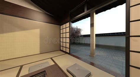 Samurai House Exterior and Interior 3d Illustration Stock Illustration ...