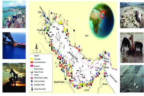 Main environmentally sensitive parts of the Persian Gulf, key oil and ...
