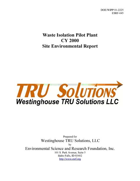 Waste Isolation Pilot Plant CY 2000 Site Environmental Report - UNT ...