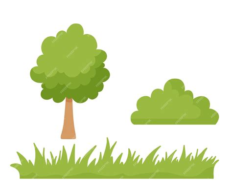 Premium Vector | Tree grass and bush isolated on a white background ...