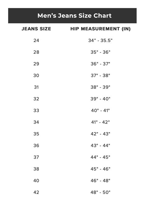 Jeans Size Chart for Men & Women - PASSION WIN