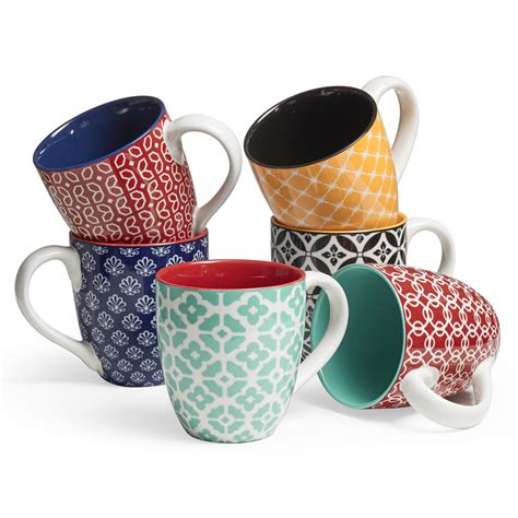 DOWAN Coffee Mugs Set of 6, Colorful 19 oz Large Porcelain Mugs with ...