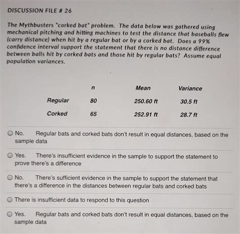 Solved DISCUSSION FILE # 26 The Mythbusters "corked bat" | Chegg.com