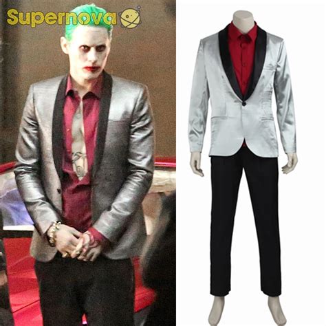 Suicide Squad Joker Costume Cosplay Male Suit Silver Coat Adult Men ...