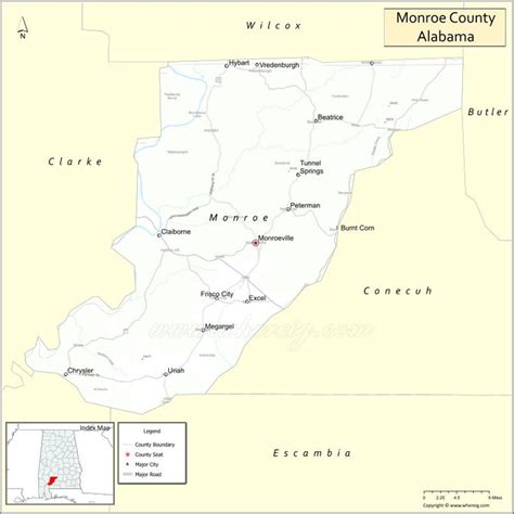 Map of Monroe County, Alabama - Cities, Highways & Facts