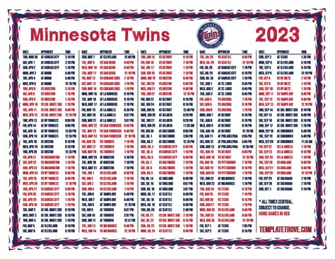 Printable 2023 Minnesota Twins Schedule