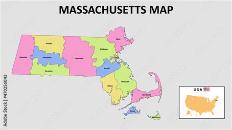 Fototapeta Massachusetts Map. District map of Massachusetts in 2020 ...