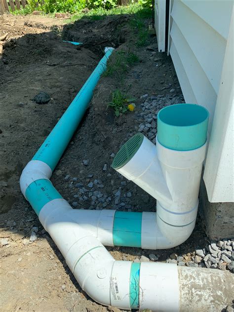 Installation of an underground drainage system to divert roof rainwater ...