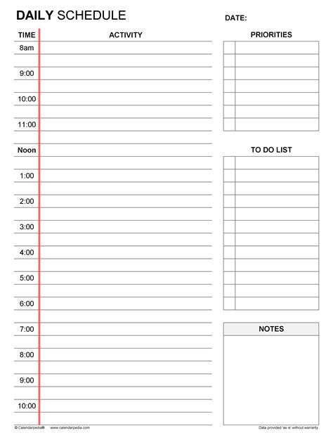 Study Schedule Template, Daily Schedule Printable, Daily Calendar ...