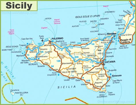 Road Map Of Sicily With Cities And Towns - Printable Map Of Sicily ...