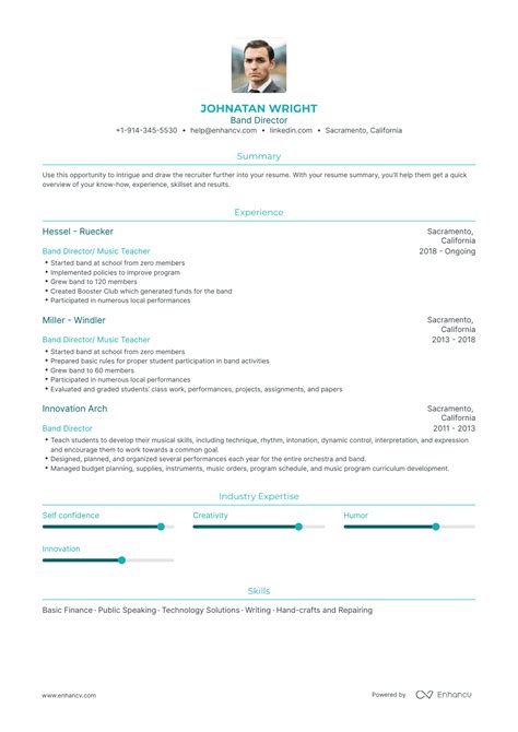 Band Director Resume Examples & Guide for 2023 (Layout, Skills ...