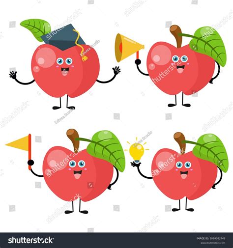 Collection Cute Apple Cartoon Illustration Characters Stock Vector ...