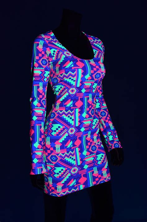 Neon UV Glow Purple Lime & Hot Pink Geometric Aztec Print