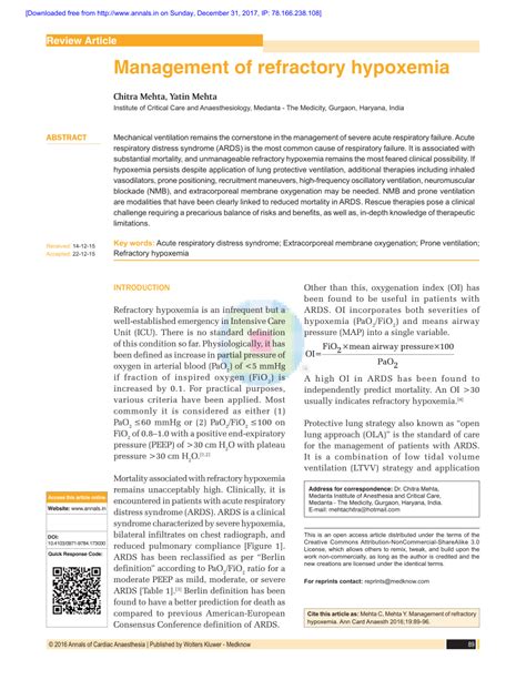 (PDF) Management of refractory hypoxemia