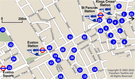 St Pancras, Euston & Kings Cross Stations London Hotel Street Map