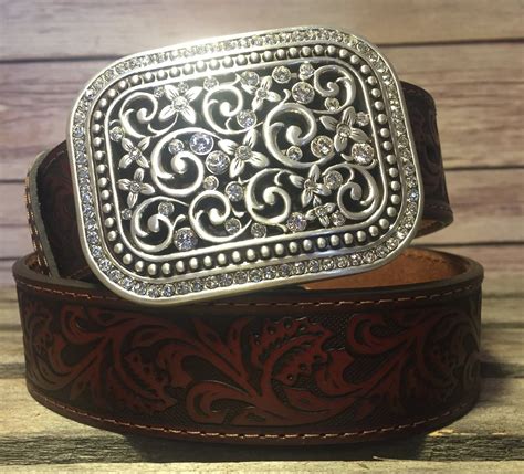 Ariat Western Womens Belt Leather Filigree Rhinestone Brown A10006957 ...