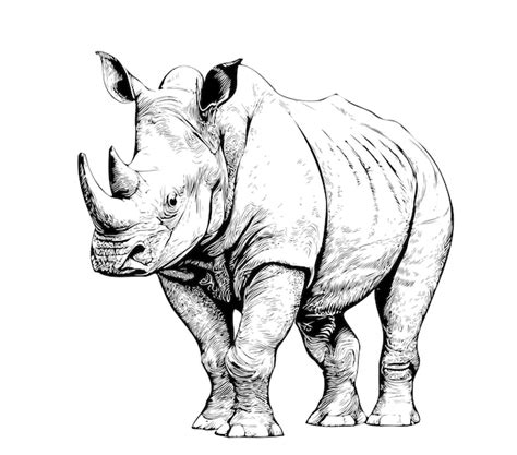 Premium Vector | Rhino standing hand drawn engraving style sketch ...