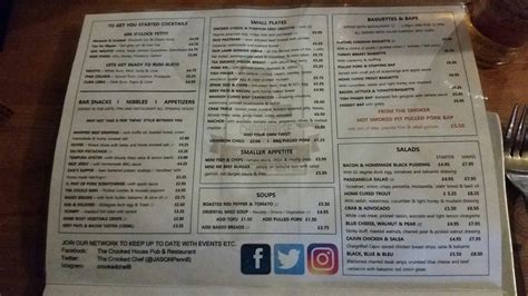 Menu at The Crooked House pub & bar, Dudley, Himley Rd