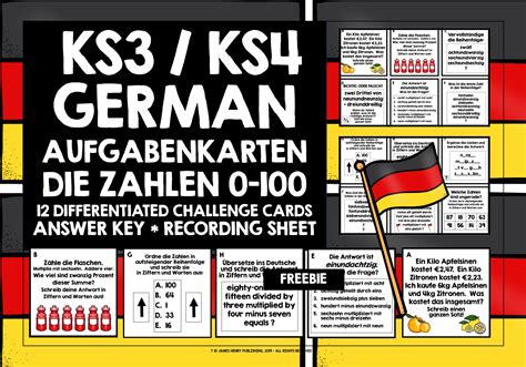 GERMAN NUMBERS 0-100 CHALLENGE CARDS FREEBIE | Teaching Resources