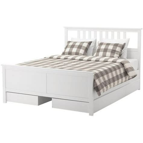 Ikea Queen size Bed frame with 4 storage boxes, white stain Luröy 18204 ...