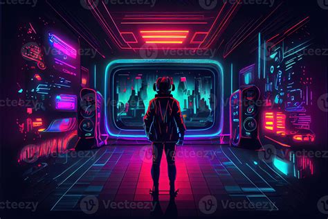 illustration of gaming background, abstract cyberpunk style of gamer ...