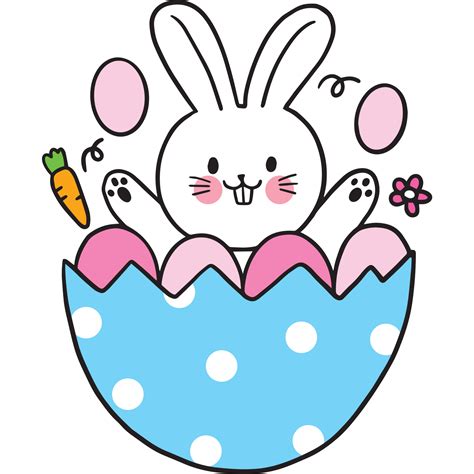 Easter day cartoon cute character white rabbit and egg clipart ...