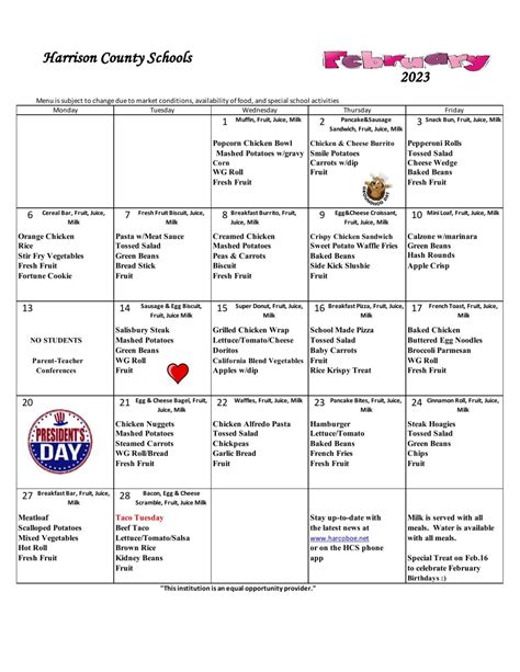 February lunch menus for Harrison County Schools | | wvnews.com