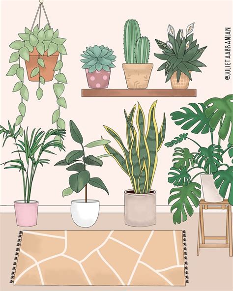 Plants illustration | Seni cat air, Lukisan kaktus, Seni bunga