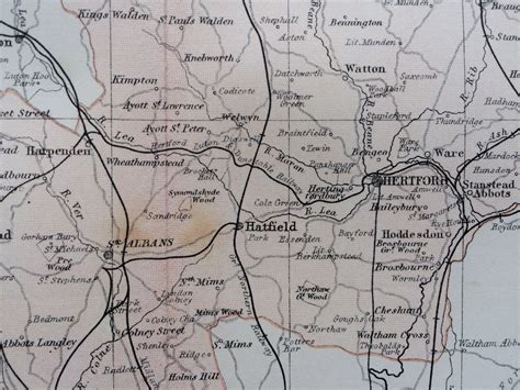 1882 HERTFORD Small Original Antique Map, English County, Cartography ...