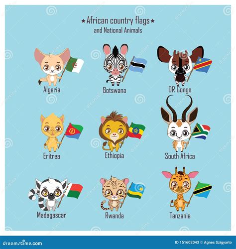 African Country Flags and National Animals Stock Vector - Illustration ...