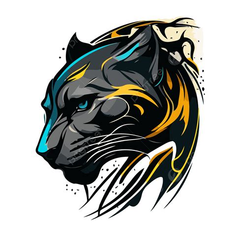 Panther Head Vector, Sticker Clipart Panther Tattoo With Bright Yellow ...