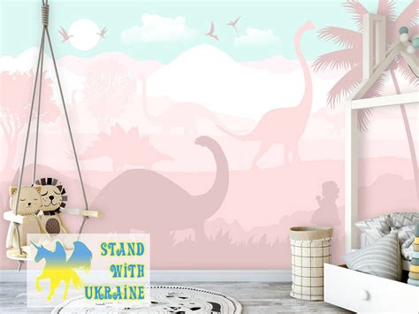 Soft Pastel Pink Dinosaurs Wallpaper for Toddler Girl Nursery - Etsy