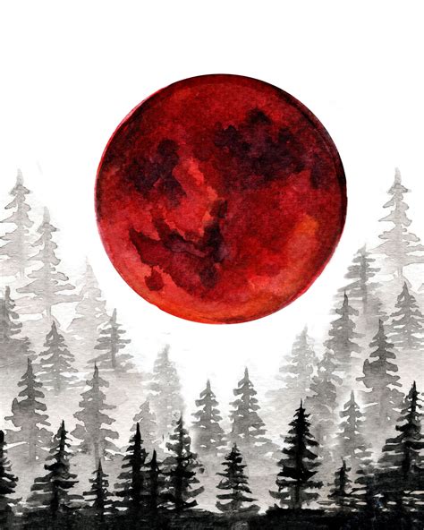 Blood Moon Blood Moon Art Full Moon Watercolor Moon Art - Etsy