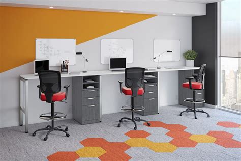 3 Person Desk with Drawers : White : Elements : Harmony Collection