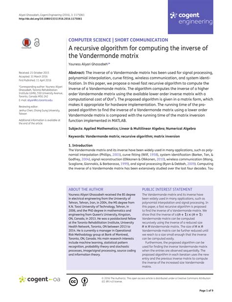 (PDF) A recursive algorithm for computing the inverse of the ...