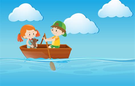 Kids rowing boat in the river 369764 Vector Art at Vecteezy