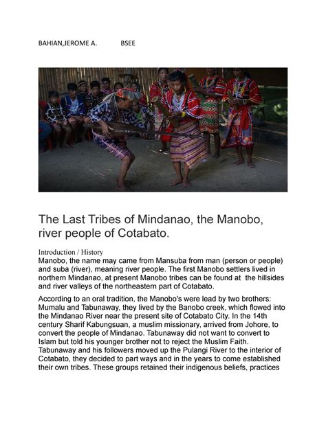 Manobo Tribe - BAHIAN,JEROME A. BSEE The Last Tribes of Mindanao, the ...