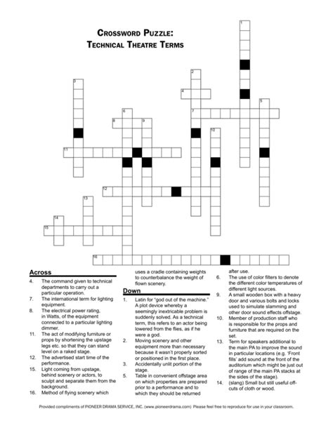 Crossword Puzzle: Technical Theatre Terms