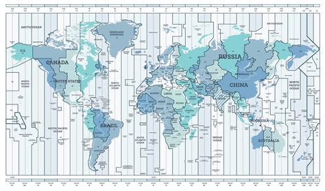 Time Zone Blue Map. Detailed World Map with Countries Names. 17797581 ...